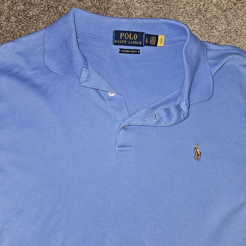 Polo Ralph Lauren Pima Soft Touch Men's Classic Slim Fit Cotton Shirt Blue,Large